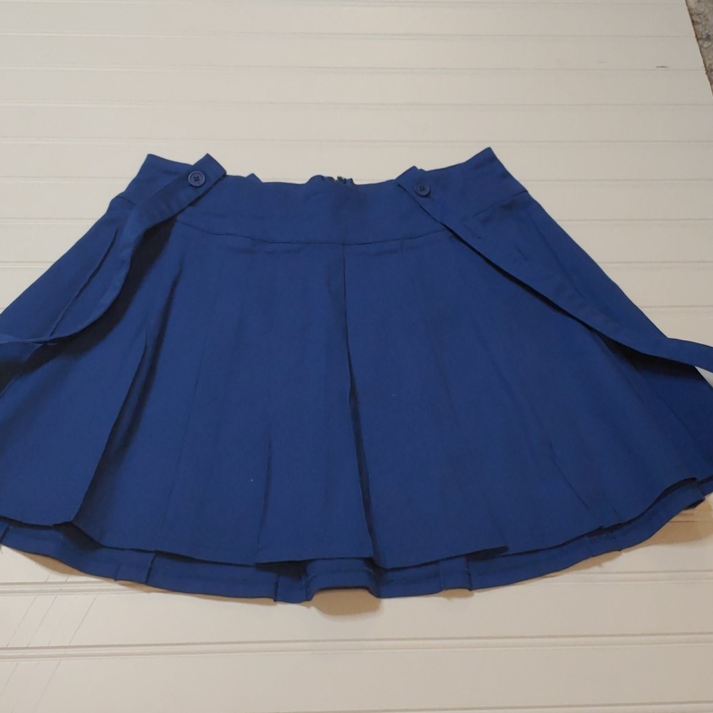 Pleated Blue Suspender skirt
